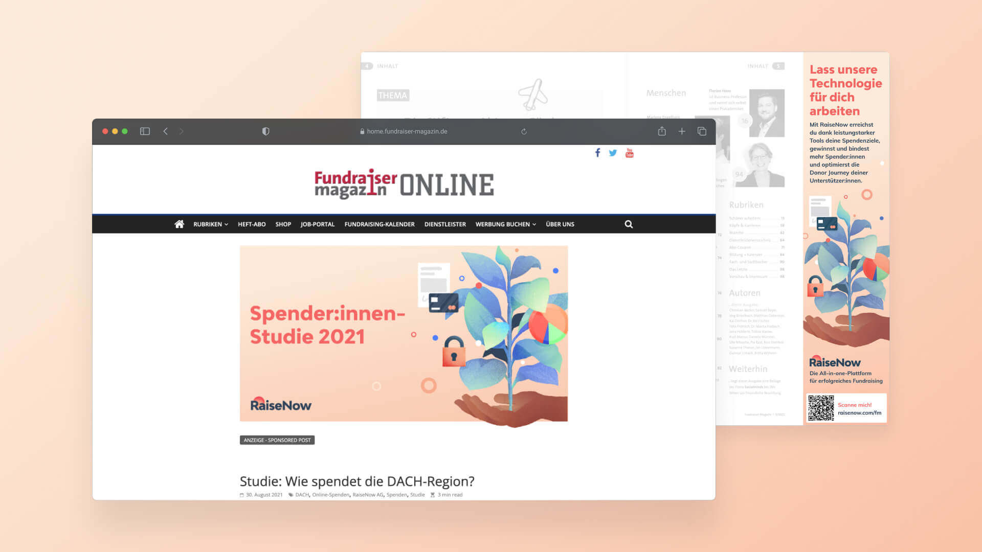 Spender:innen Studie 2021: Fundraiser Magazin printed ad + advertorial visual | RaiseNow